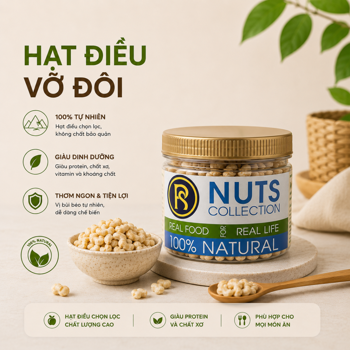  Hạt Điều Vỡ 3/4 Sống RealFoodStore 