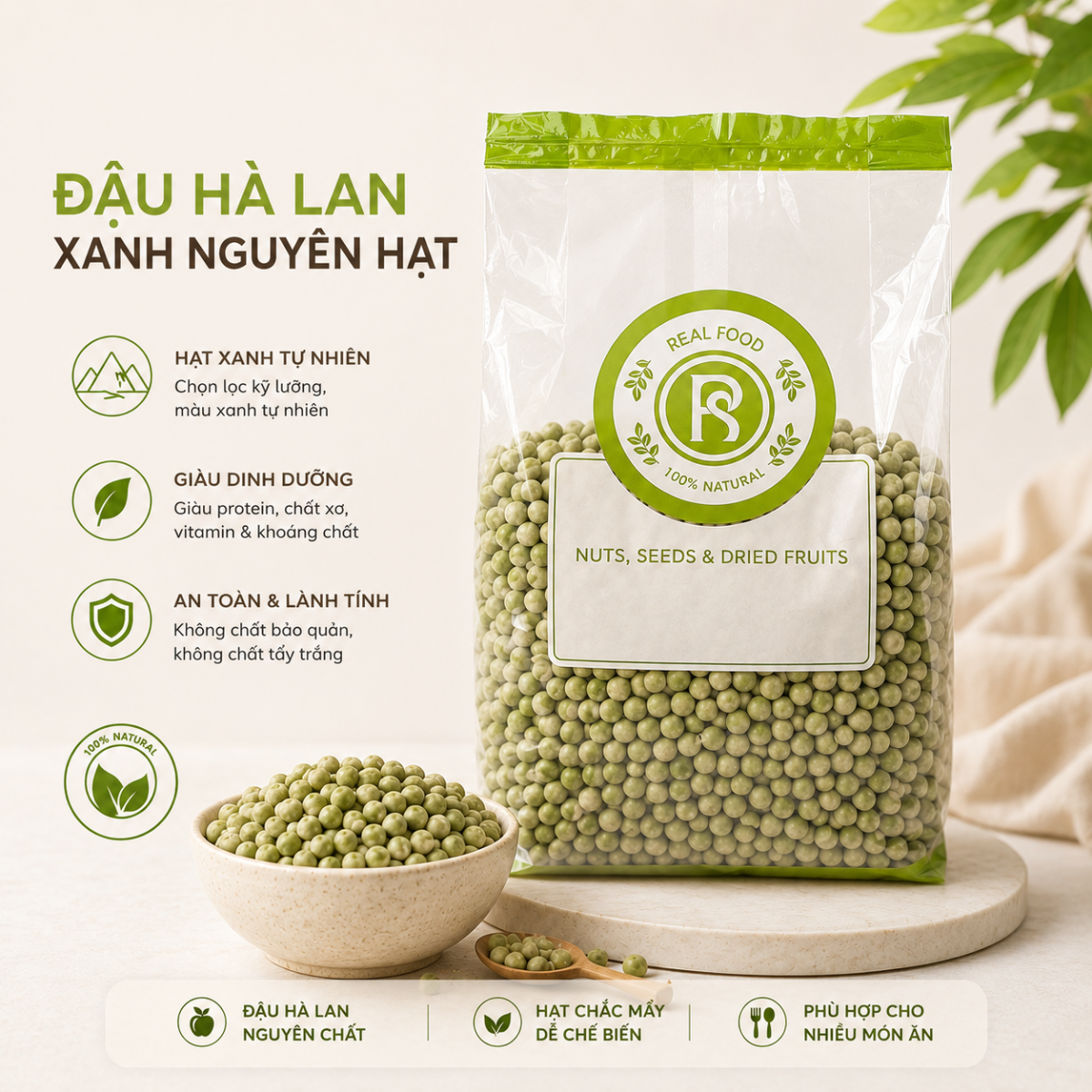 Đậu Hà Lan Xanh Nguyên Hạt RealFoodStore 