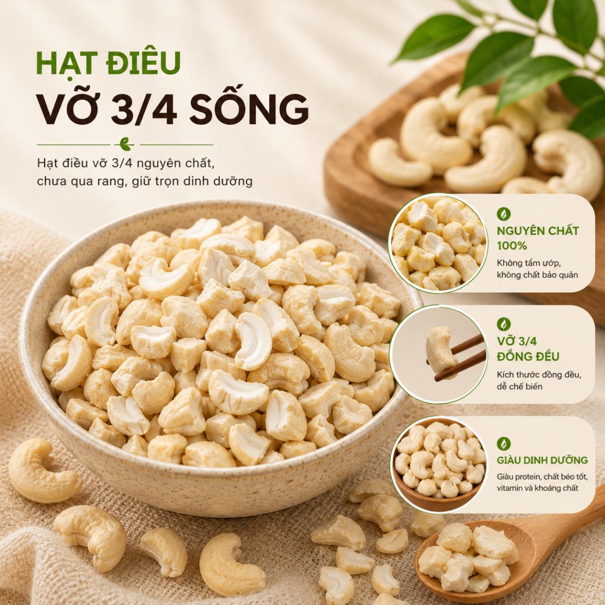  Hạt Điều Vỡ 3/4 Sống RealFoodStore 