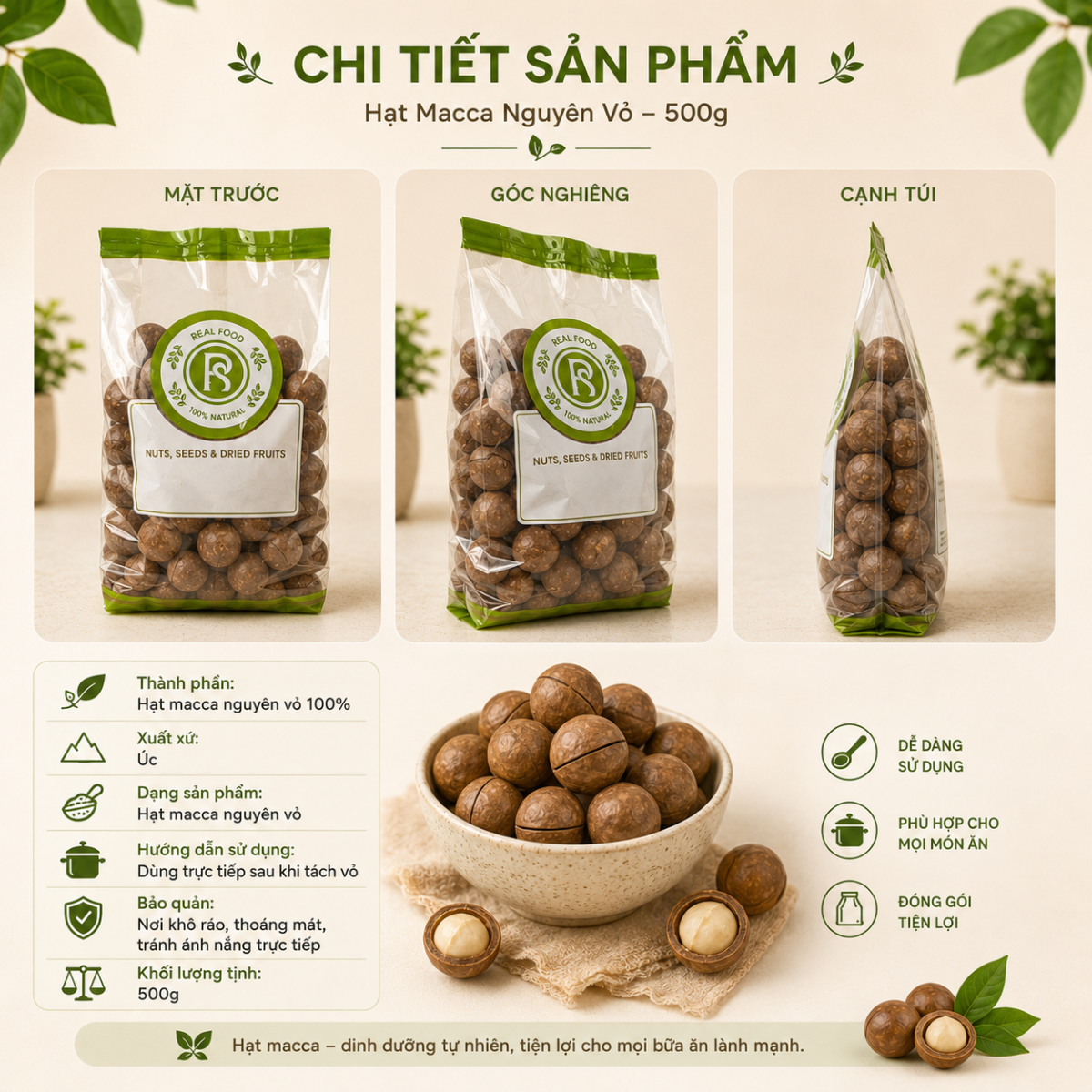  Hạt Macca Nguyên Vỏ RealFoodStore 