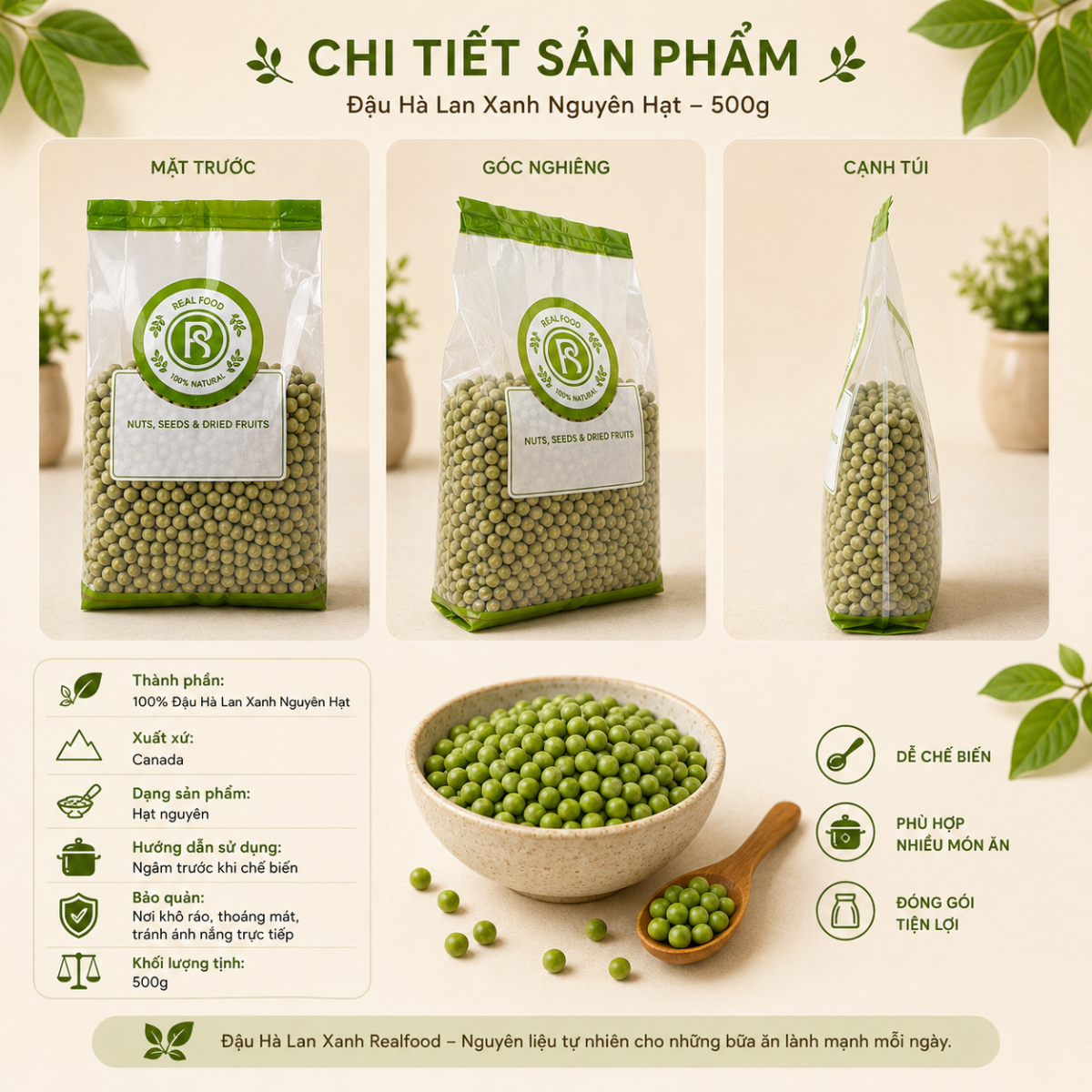  Đậu Hà Lan Xanh Nguyên Hạt RealFoodStore 