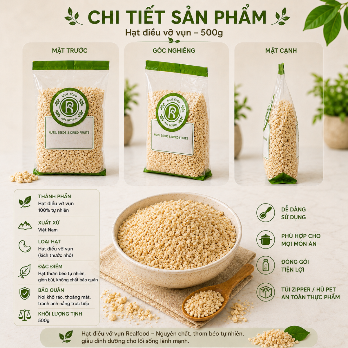  Hạt Điều Vỡ Vụn RealFoodStore 