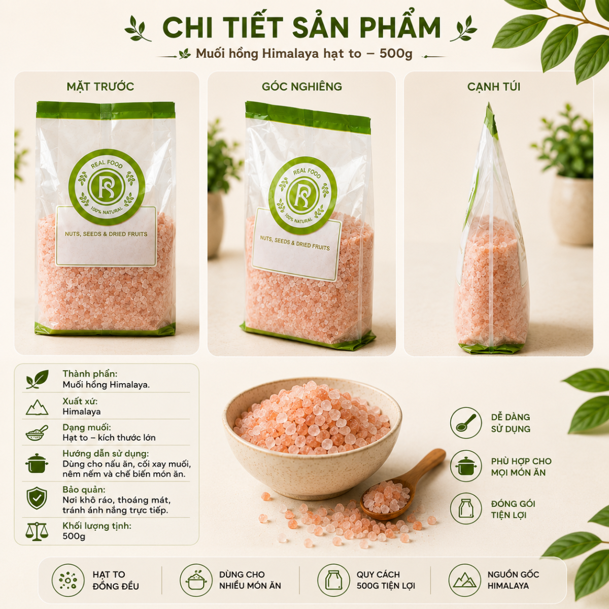  Muối Hồng Himalaya Hạt To Realfood 