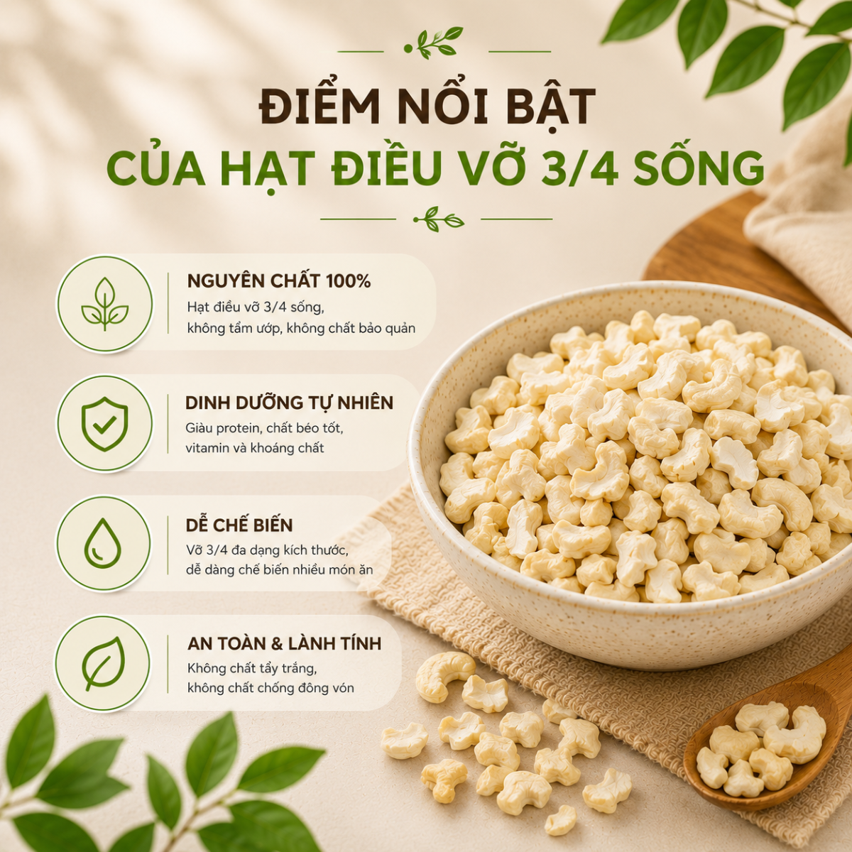  Hạt Điều Vỡ 3/4 Sống RealFoodStore 