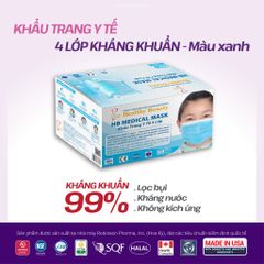 HB MEDICAL MASK - KHẨU TRANG Y TẾ 4 LỚP KHÁNG KHUẨN MÀU XANH