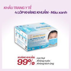 HB MEDICAL MASK - KHẨU TRANG Y TẾ 4 LỚP KHÁNG KHUẨN MÀU XANH