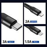  Cáp Sạc Đa Năng 3-in-1 USB to M+L+C ROCK G18 3.5A (1.2m, with Velcro Strap) 