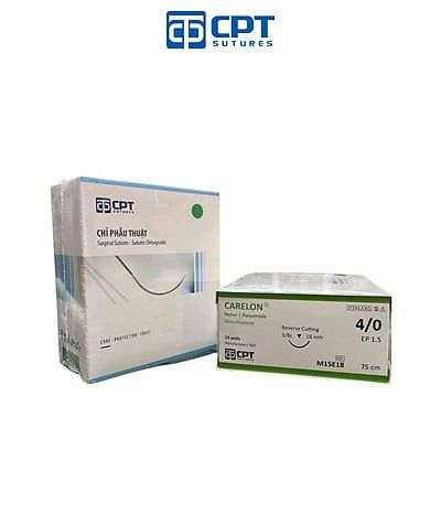 Chỉ phẫu thuật không tiêu Carelon Nylon CPT M15E19 số 4/0, dài 75cm, kim tam giác 19mm, 3/8c