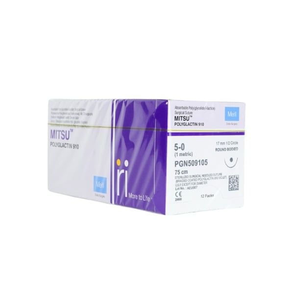Chỉ phẫu thuật tự tiêu Mitsu Polyglactin 910 PGN509105 số 5/0 dài 75cm kim tròn 1/2C 17mm
