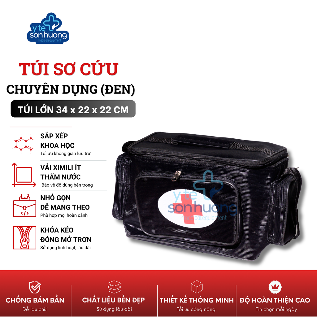 Túi cứu thương Đen Lớn ( size L - 34x22x22cm)