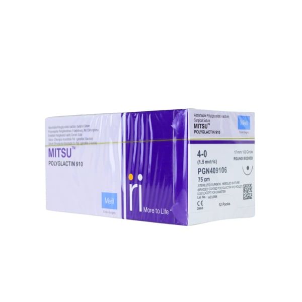 Chỉ phẫu thuật tự tiêu Mitsu Polyglactin 910 PGN409106 số 4/0 dài 75cm kim tròn 1/2C 17mm
