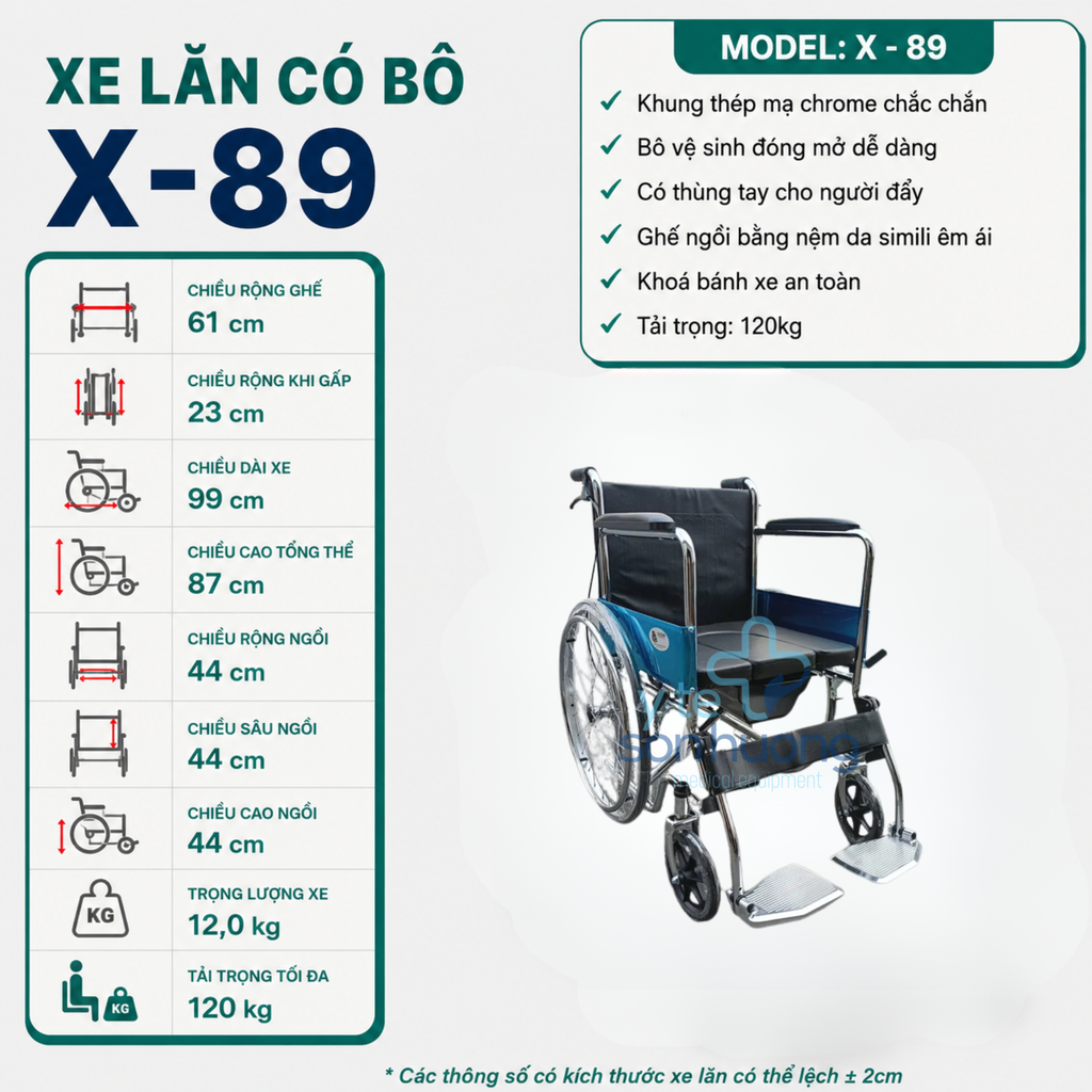 Xe Lăn Bô Lucass X-89/XK89 Có Thắng Tay