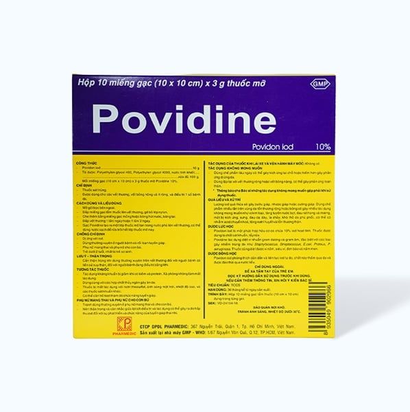 Gạc miếng Povidin 10% (hộp 10 miếng)