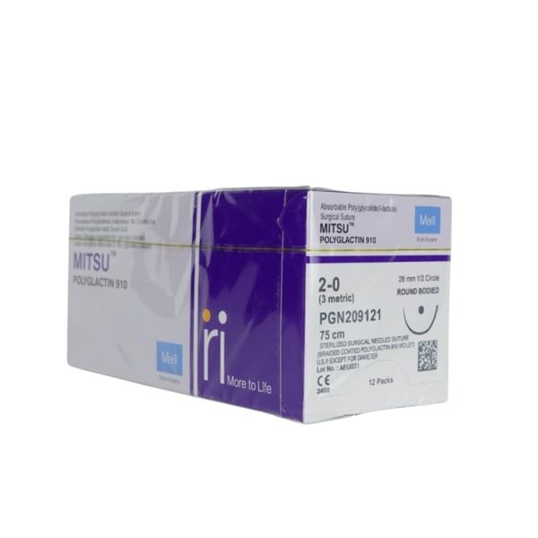 Chỉ phẫu thuật tự tiêu Mitsu Polyglactin 910 PGN209121 số 2/0 dài 75cm kim tròn 1/2C 26mm