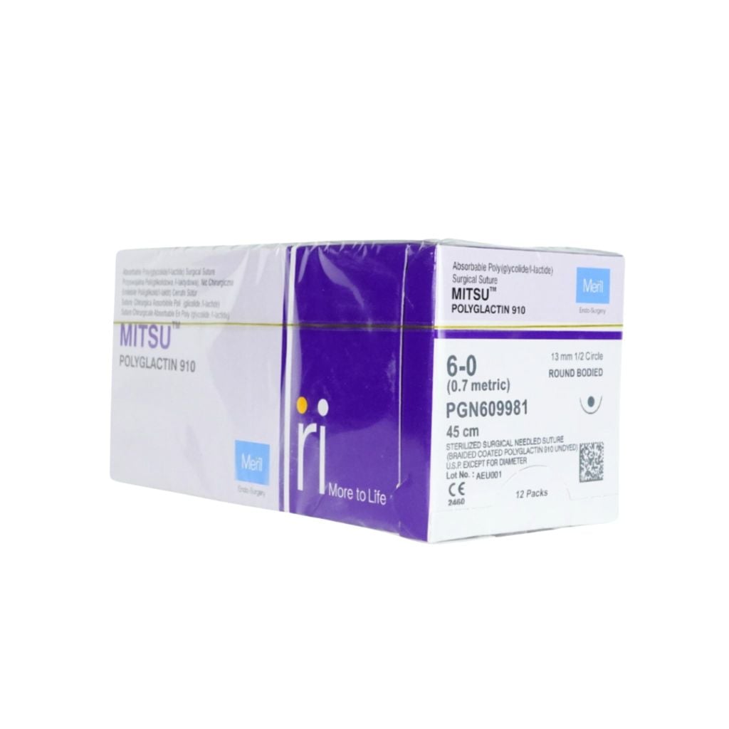Chỉ khâu phẫu thuật tự tiêu Mitsu Polyglactin 910 PGN609981 số 6/0 dài 45cm kim tròn 1/2C 13mm