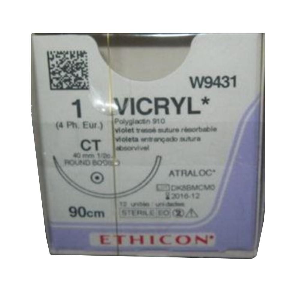 Chỉ phẫu thuật tự tiêu Vicryl W9431 số 1, dài 90cm, kim tròn 40mm, 1/2c (Sợi)