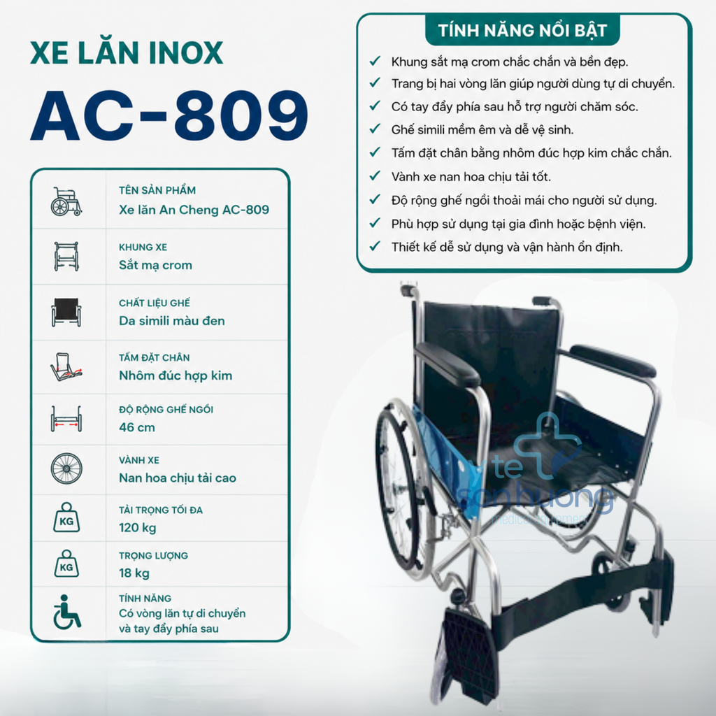 Xe lăn inox AC 809