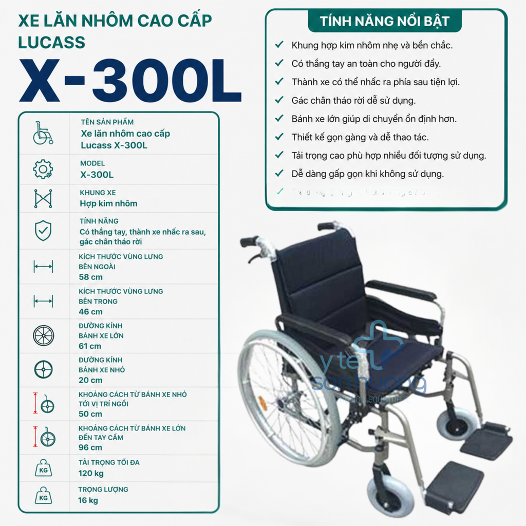 Xe lăn nhôm Lucass X-300L