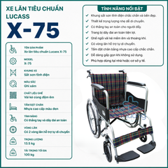Xe lăn sắt sơn tĩnh điện xám Lucass X -75