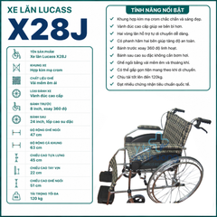 Xe Lăn Thường Cao Cấp Lucass X-28J (thắng tay)