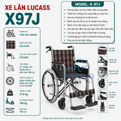 Xe Lăn Thường Lucass X-97J (Thắng tay + bánh mâm )