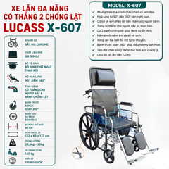 Xe lăn đa năng có thắng 2 chống lật X -607