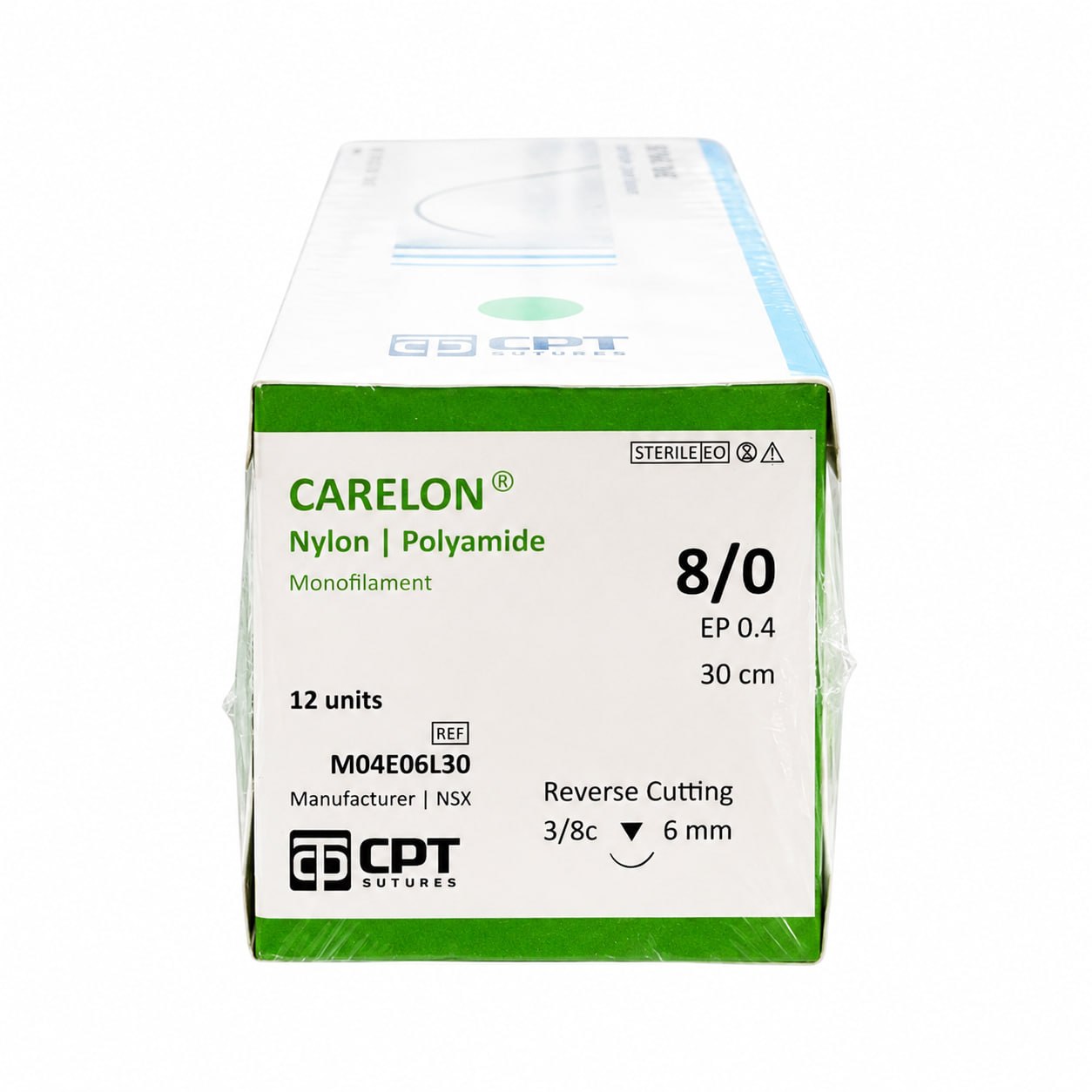 Chỉ phẫu thuật CPT Nylon 8/0 M04E06L30 Dài 30 cm, kim tam giác, Dài 6 mm, 3/8c