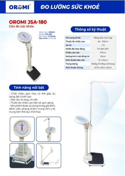Cân sức khỏe đứng có thước đo Oromi jsa-180