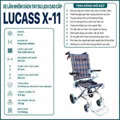 Xe lăn nhôm xách tay du lịch cao cấp siêu nhẹ Lucass X-11