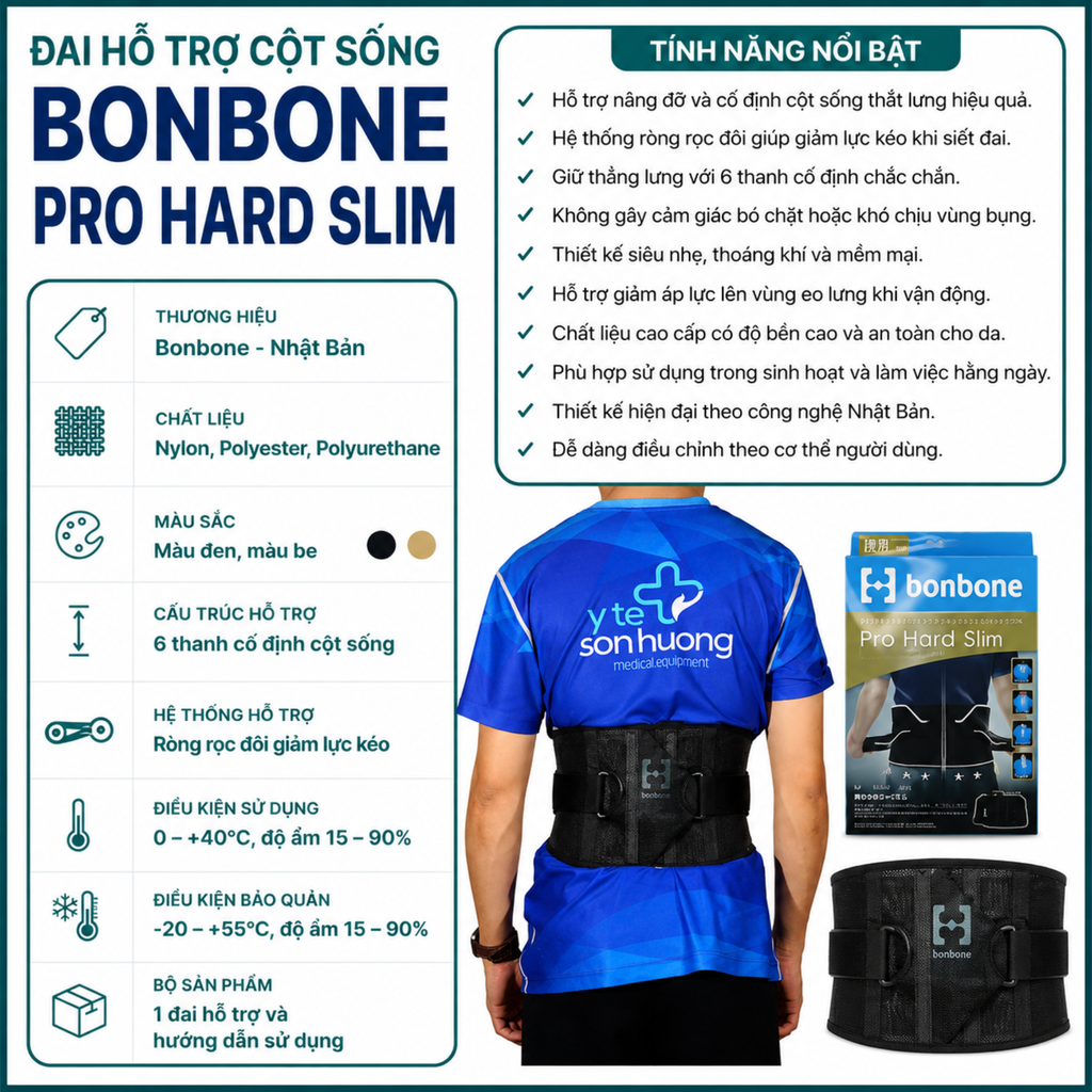 Đai hỗ trợ cột sống Bonbone - Pro Hard Slim - Size XL