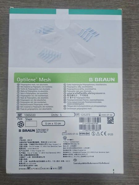 Lưới điều trị thoát vị bẹn, thành bụng 5 x 10 cm (OPTILENE MESH 5 x 10 CM)