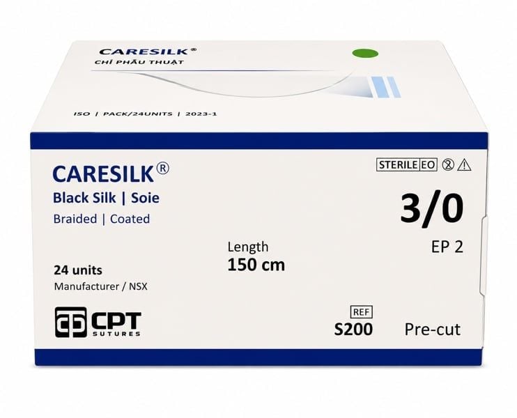 Chỉ phẫu thuật không tiêu CareSilk CPT S200 số 3/0, dài 150 cm, không kim