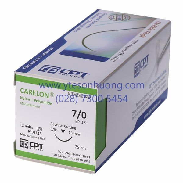 Chỉ phẫu thuật không tiêu Carelon Nylon CPT M04E06L30 số 8/0, dài 30cm, kim tam giác 6mm, 3/8c