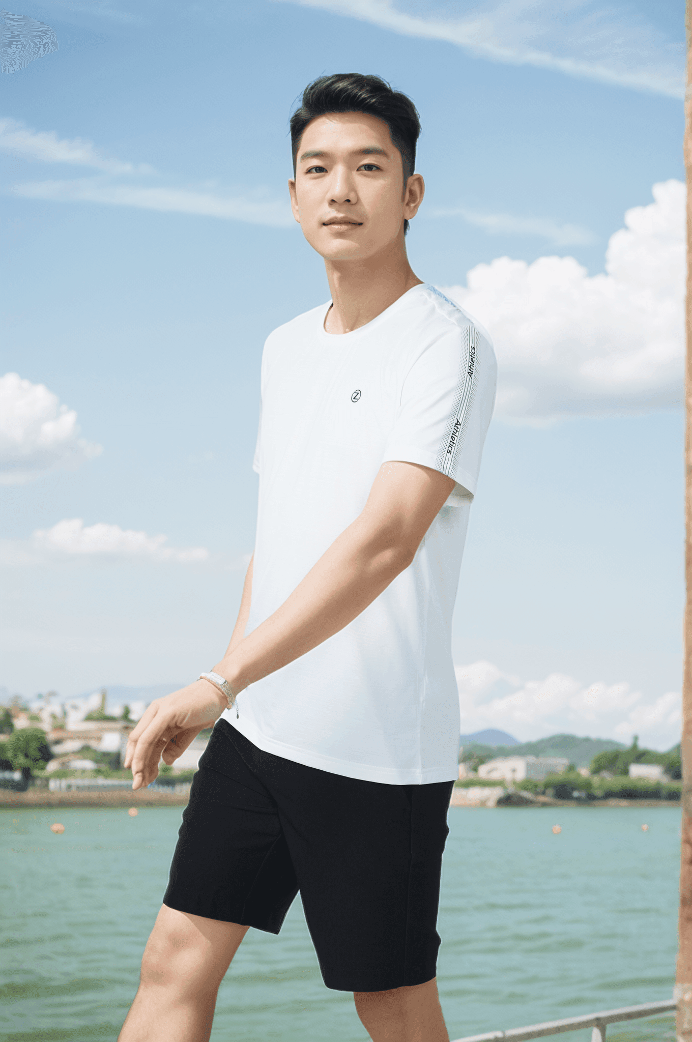 Bộ áo phông nam thể thao in tay Tezo 25APOH038 - Quần đùi gió nam thể thao Ultra Short Tezo 24QDGT008