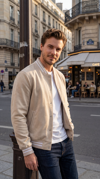 Áo khoác nam da lộn cổ bomber Tezo - 25ADBT006