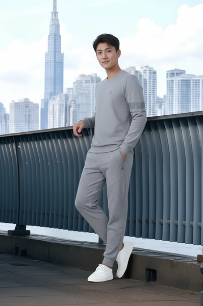 Bộ áo nỉ nam thể thao cổ tròn 25ANOT020 - Quần nỉ nam thể thao Tezo 25QNDT020GHS