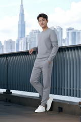 Bộ áo nỉ nam thể thao cổ tròn 25ANOT020 - Quần nỉ nam thể thao Tezo 25QNDT020GHS