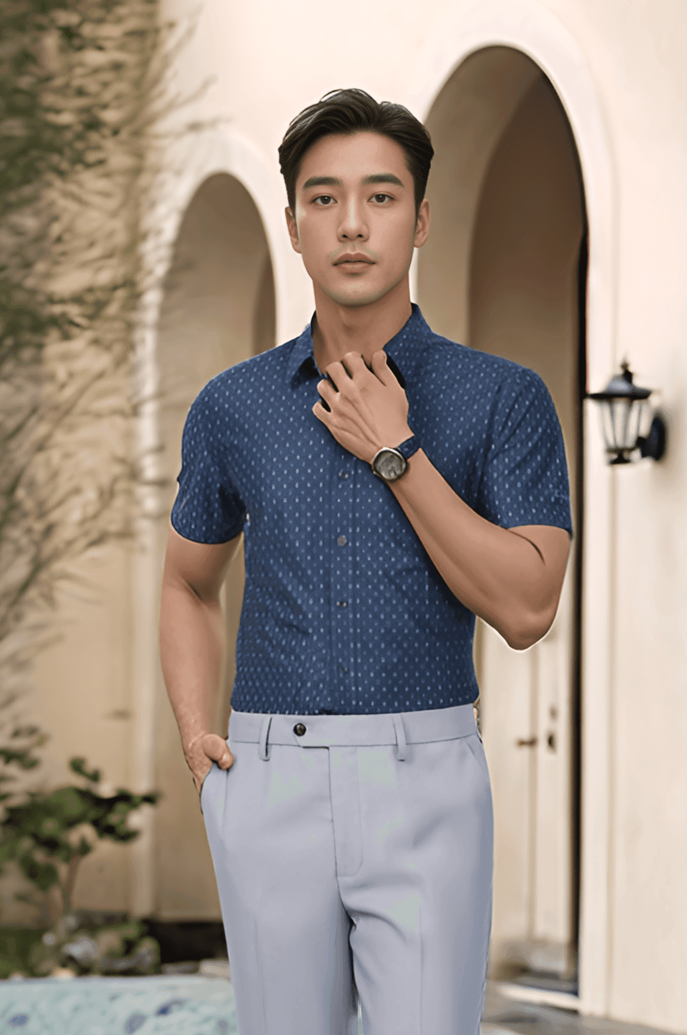 Áo sơ mi nam cộc tay For Boss họa tiết, Slimfit Tezo - 25SMCH036