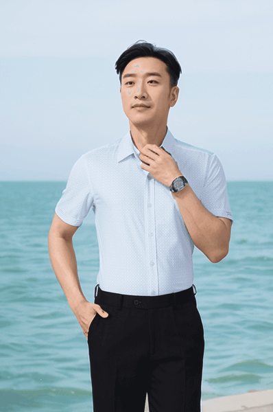 Áo sơ mi cộc tay nam Knit chống nhăn họa tiết, slimfit Tezo - 25SMCH021
