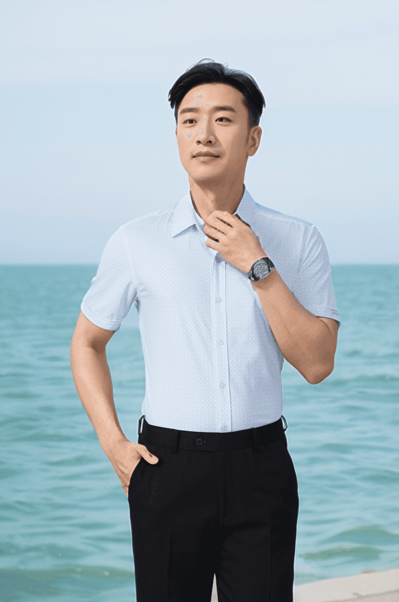 Áo sơ mi cộc tay nam Knit chống nhăn họa tiết, slimfit Tezo - 25SMCH021