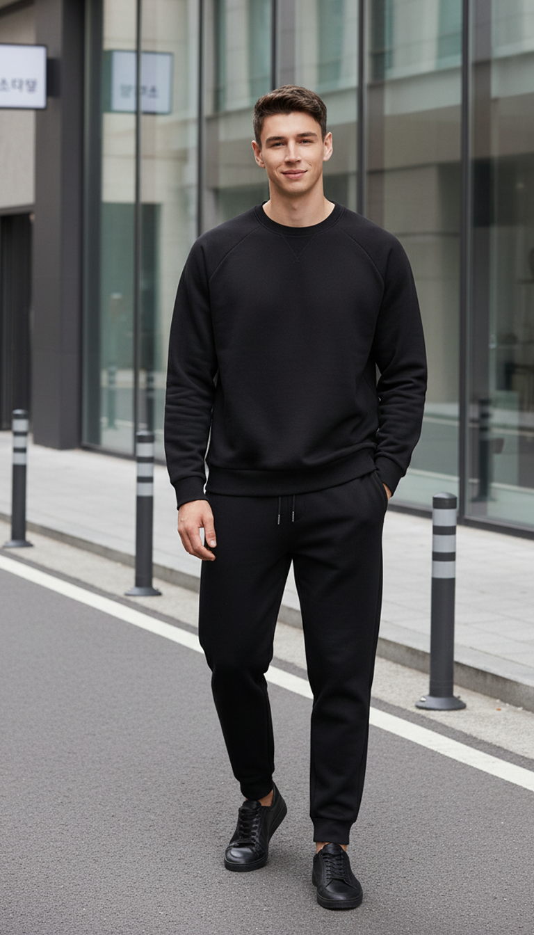 Bộ áo nỉ nam thể thao cổ tròn 25ANOT018 - Quần nỉ nam thể thao Tezo 25QNDT018