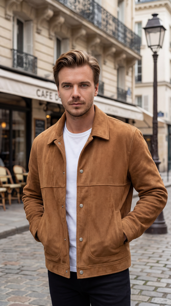 Áo khoác nam da lộn cổ bẻ Tezo - 25ADCT005