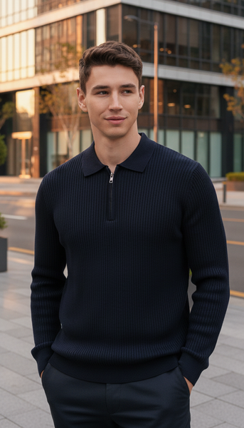 Áo len nam cổ bẻ có khóa Tezo - 25ALBT013