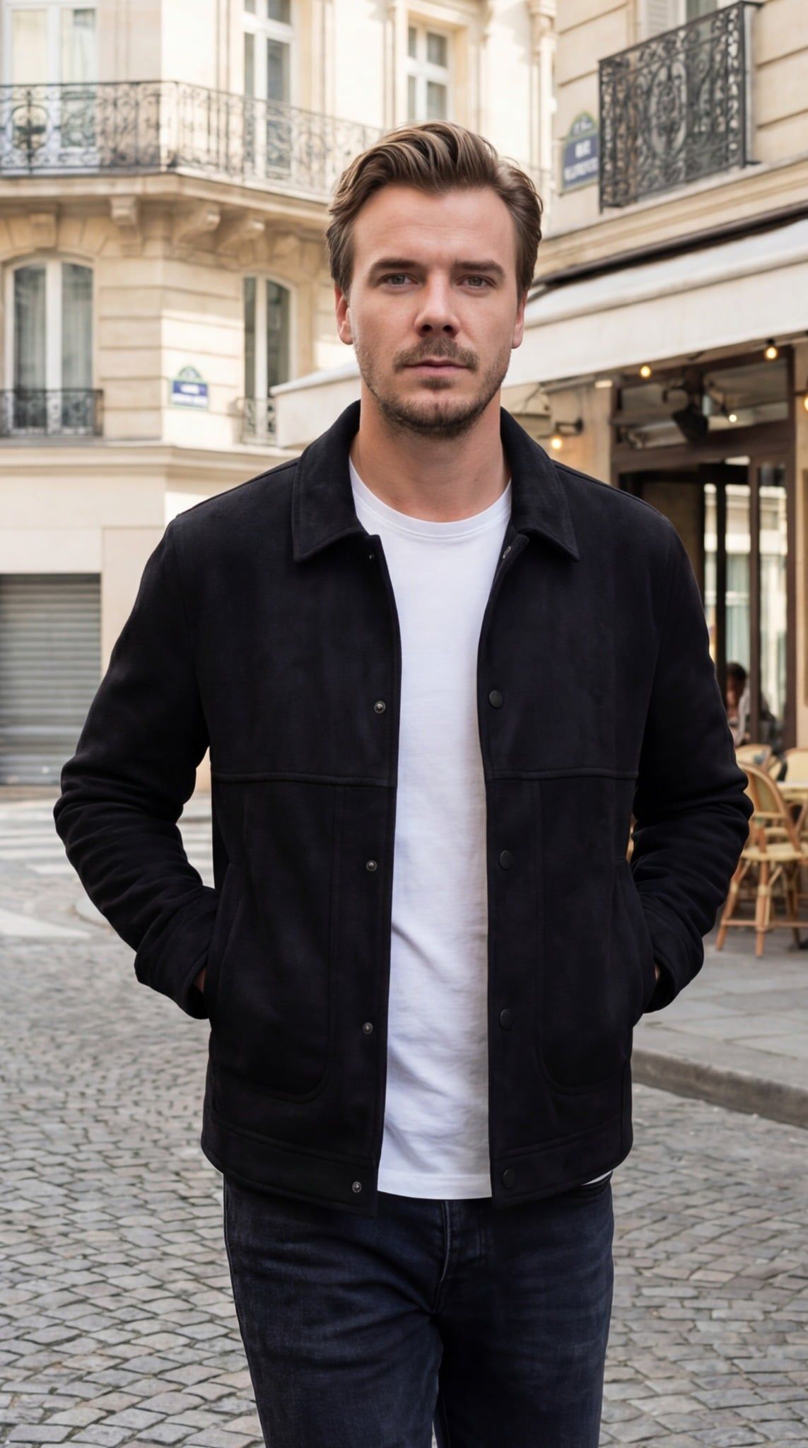 Áo khoác nam da lộn cổ bẻ Tezo - 25ADCT005