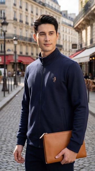 Áo bộ nỉ nam thể thao kéo khóa Tezo - 25ANKT014