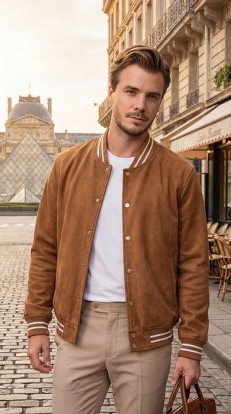 Áo khoác nam da lộn cổ bomber Tezo - 25ADBT006