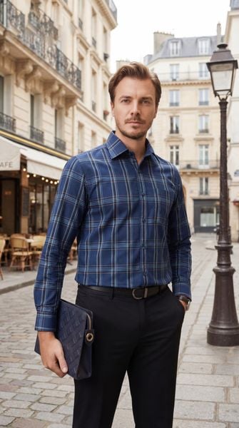 Sơ mi dài tay nam Knit chống nhăn có túi kẻ caro, regular Tezo - 25SMDH047