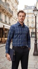 Sơ mi dài tay nam Knit chống nhăn có túi kẻ caro, regular Tezo - 25SMDH047