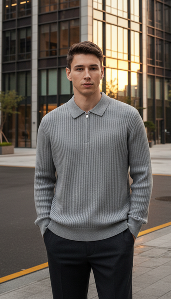 Áo len nam cổ bẻ có khóa Tezo - 25ALBT013