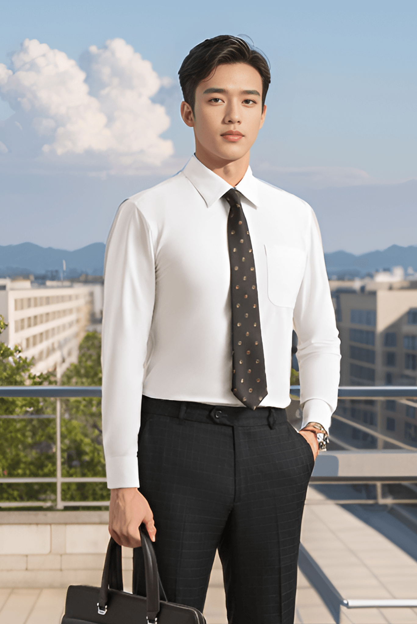 Áo sơ mi nam dài tay For Boss tay họa tiết chìm có túi, regular Tezo-25SMDH050